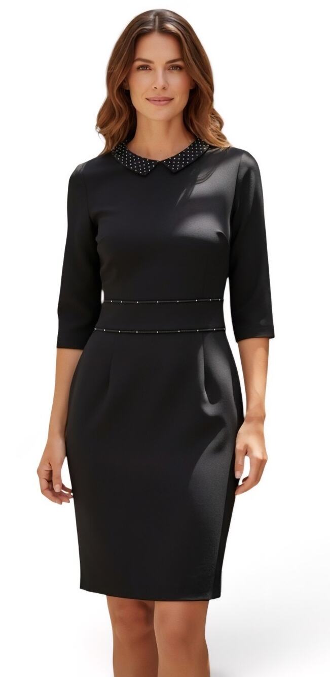Louie Lucie XL Midi Fit and Flare Office Retro 3/4 Sleeve Polkadot Collar Dress